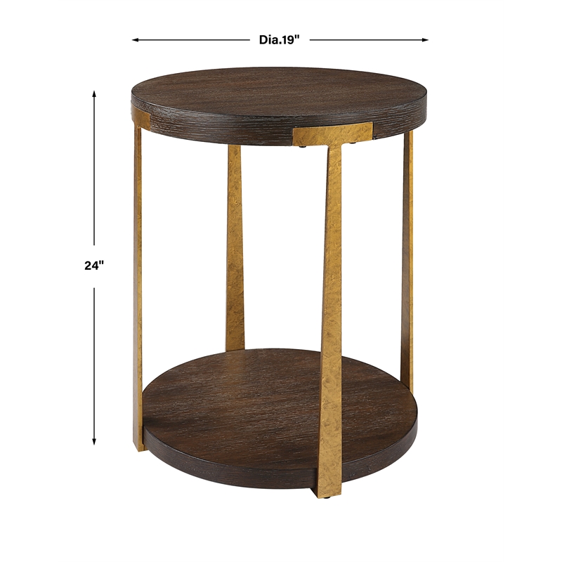 Uttermost Palisade Round Wood Side Table in Coffee