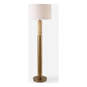 Uttermost Knox Travertine Floor Lamp in Antique Brass