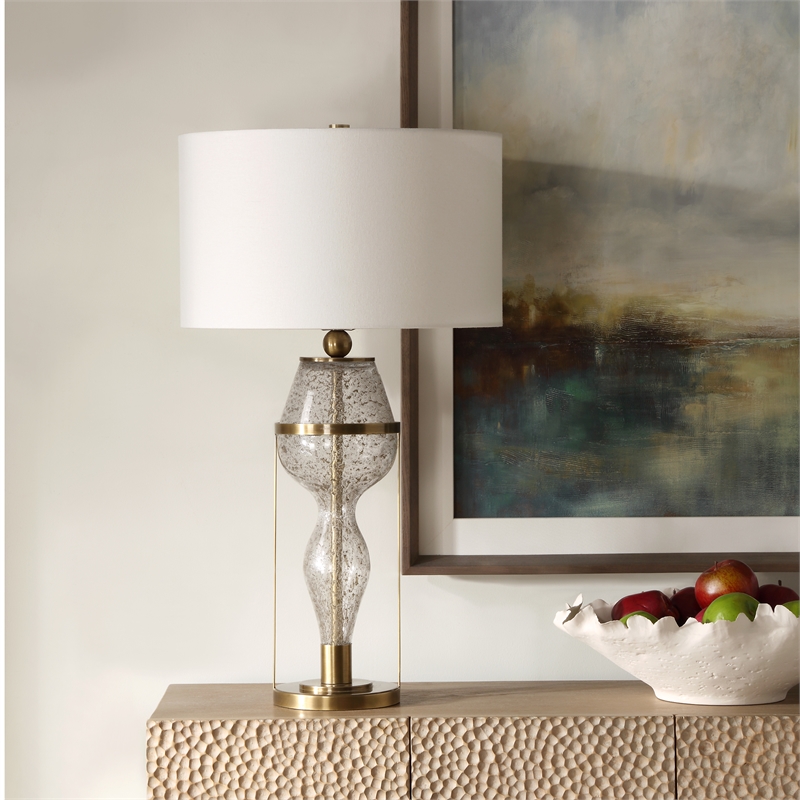 Uttermost Out Of Time Seeded Glass Table Lamp in Gray