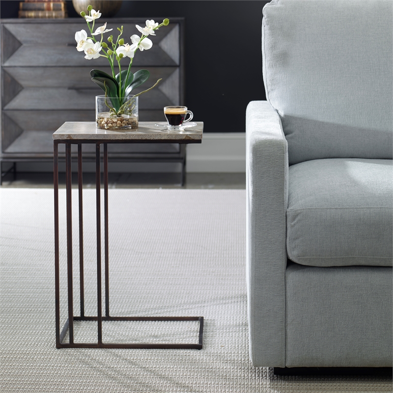 Uttermost Theodore Travertine Accent Table in Bronze