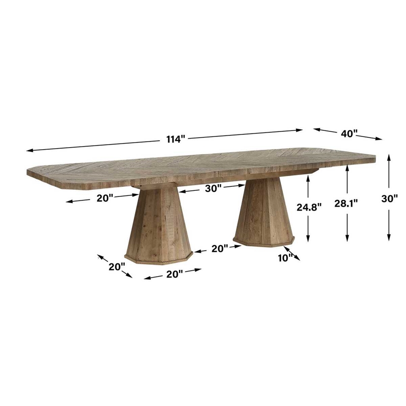 Uttermost Caledon Reclaimed Oak Wood Dining Table with Pedestal Base