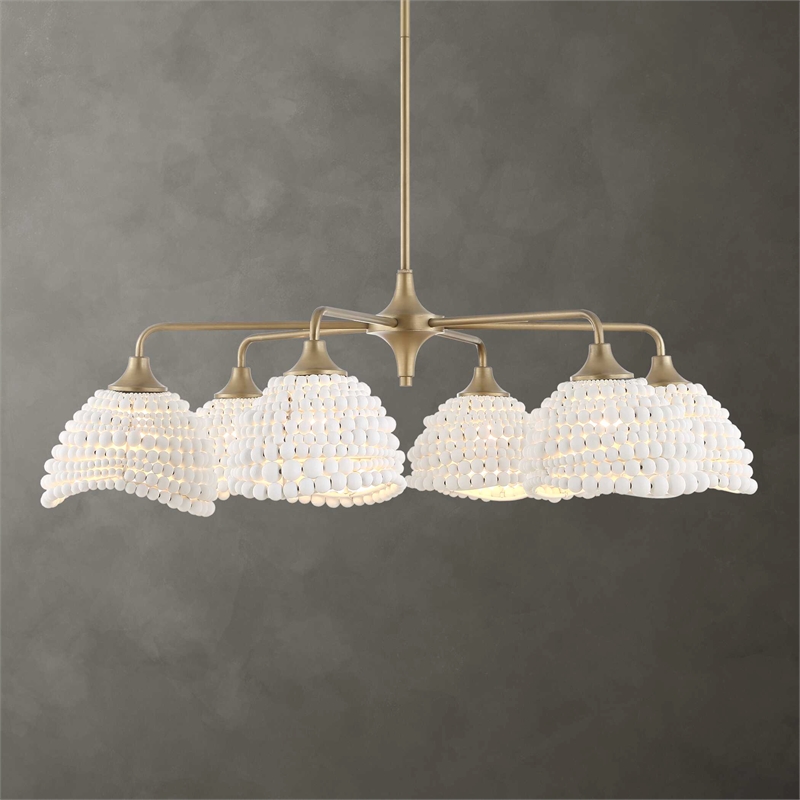 Uttermost Biddeford 6 Light White Beaded Pendant in Gold
