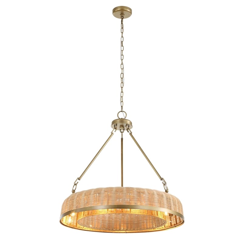 Uttermost Ladakh 9 Light Round Wicker Pendant in Brass