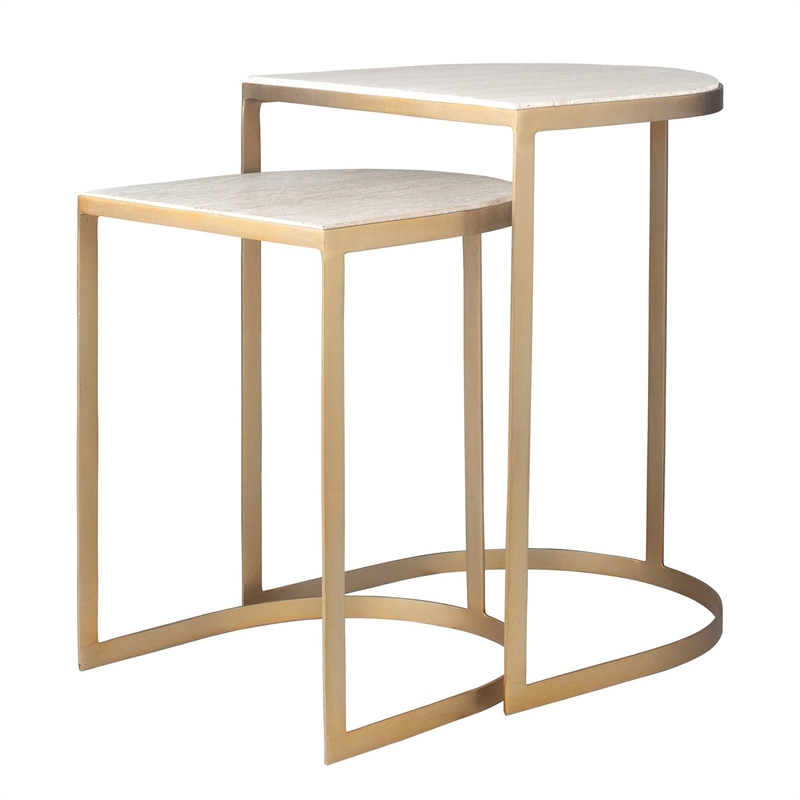 Uttermost Lindon Travertine Nesting Tables in Gold (Set of 2)