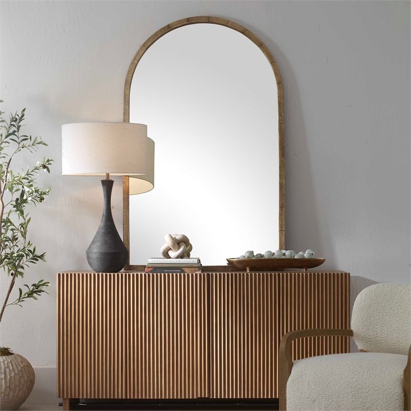 Uttermost Vestry Antique Brass Arch Mirror in Antique Brass