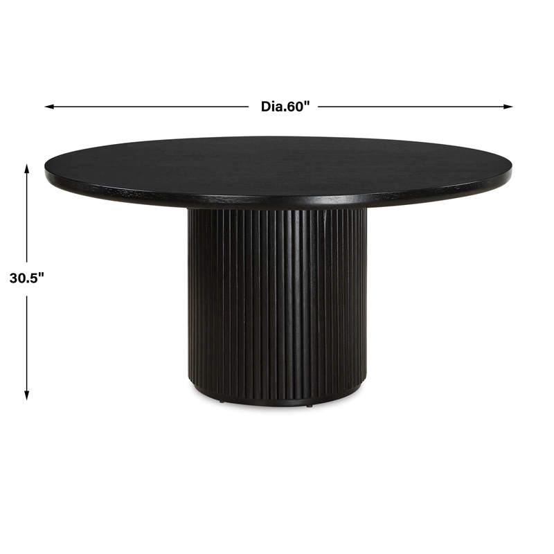 Uttermost Hersch Solid Oak Wood Round Dining Table in Rich Black
