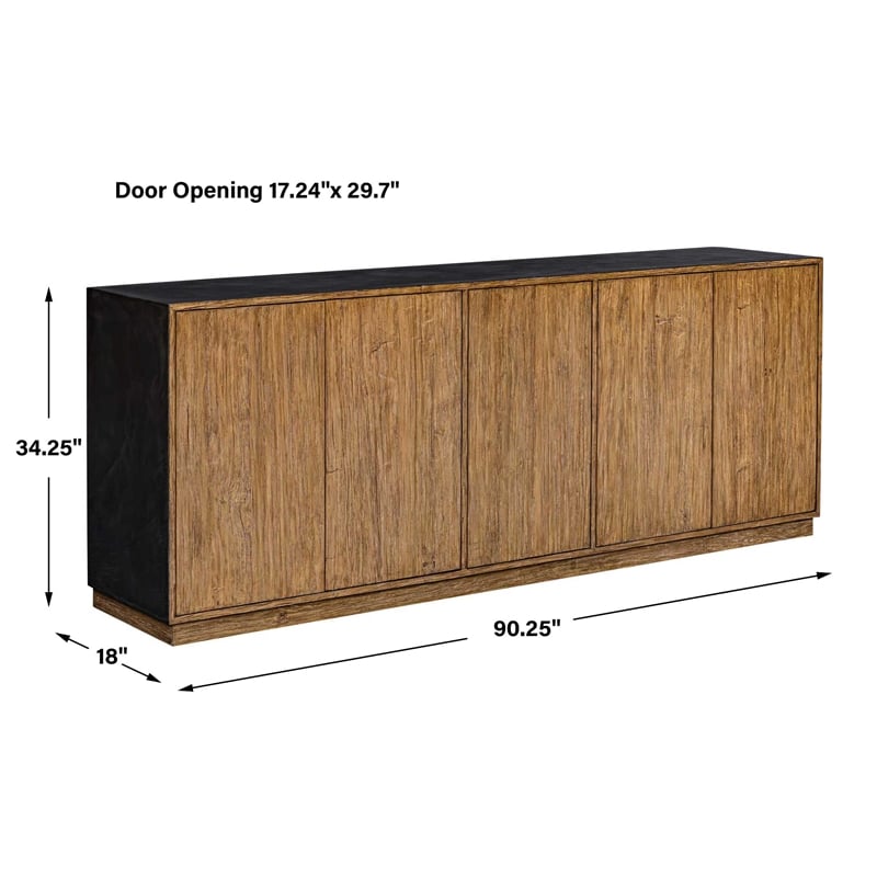 Uttermost Kelvin 5-Doors Solid Mahogany Wood Frame Media Console in Teak