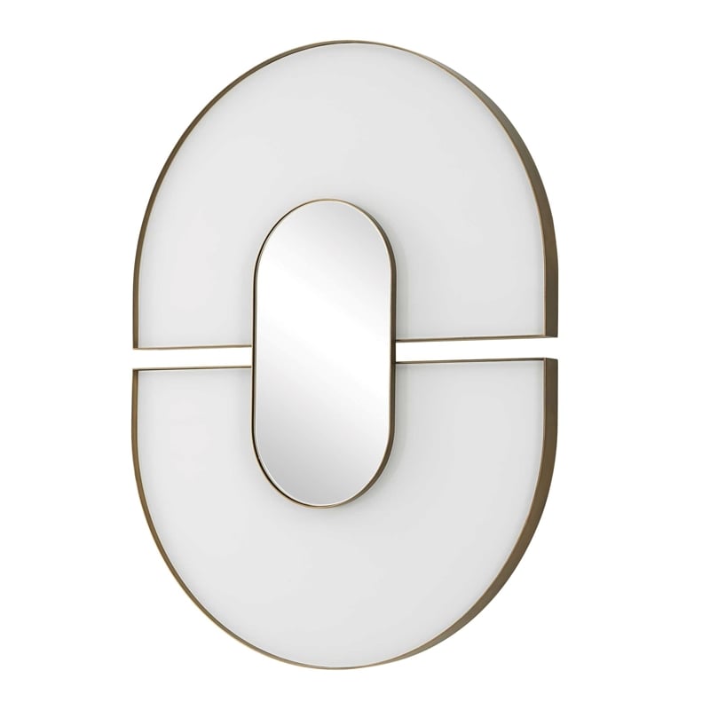 Uttermost Encase Modern Oval Mirror in White with Gold Accent