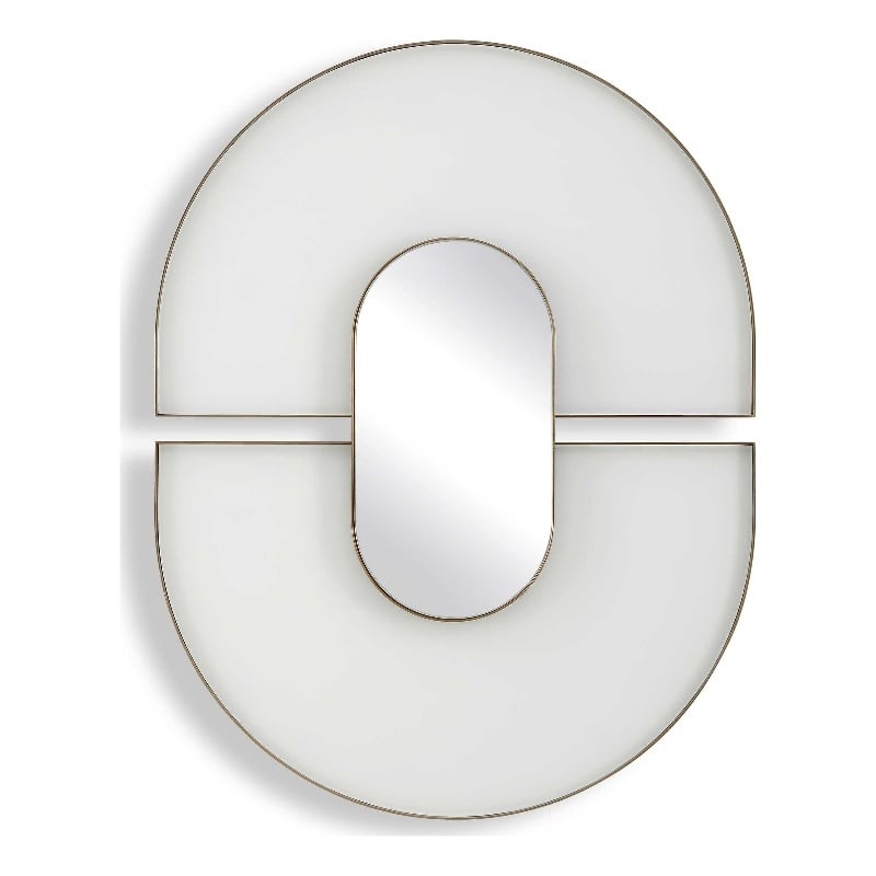 Uttermost Encase Modern Oval Mirror in White with Gold Accent