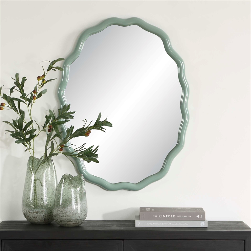 Uttermost Isly Wavy Profile Oval Accent Mirror in Robin's Egg Blue Finish