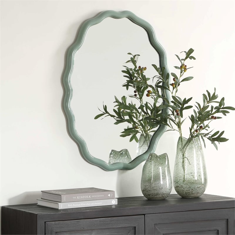 Uttermost Isly Wavy Profile Oval Accent Mirror in Robin's Egg Blue Finish