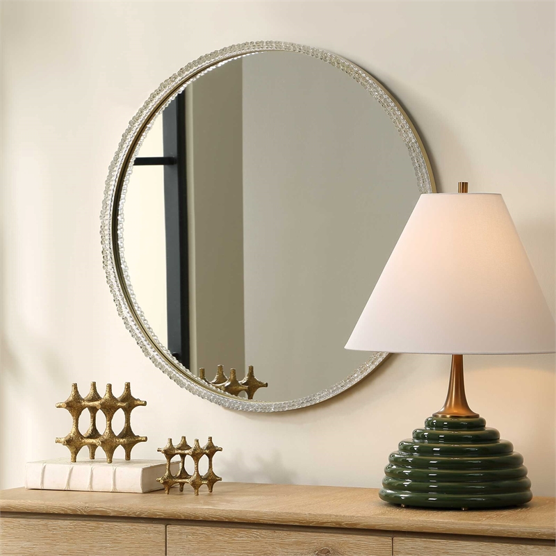 Uttermost Break The Ice Round Mirror in Warm Champagne Iron Frame