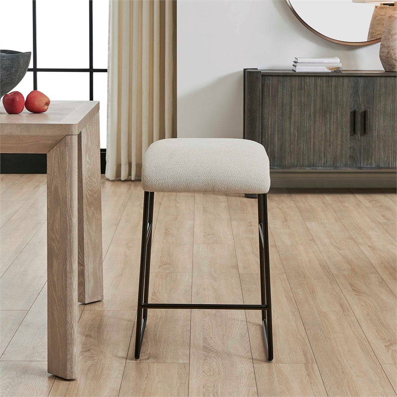 Uttermost Arcane Dyed Polyester Upholstered Counter Stool in Ecru