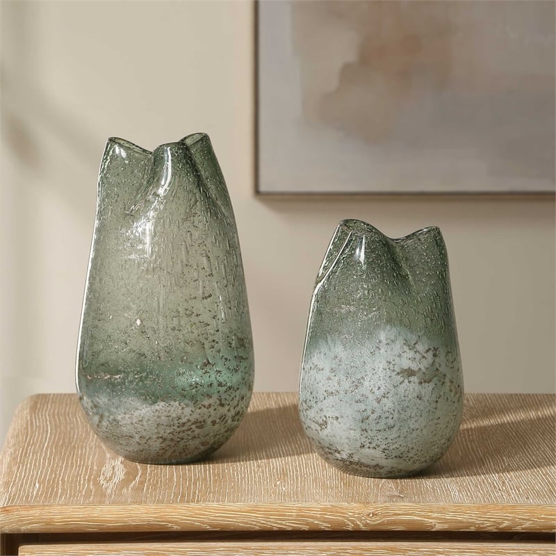Uttermost Chianti Seeded Glass Vases in Blue (Set of 2)