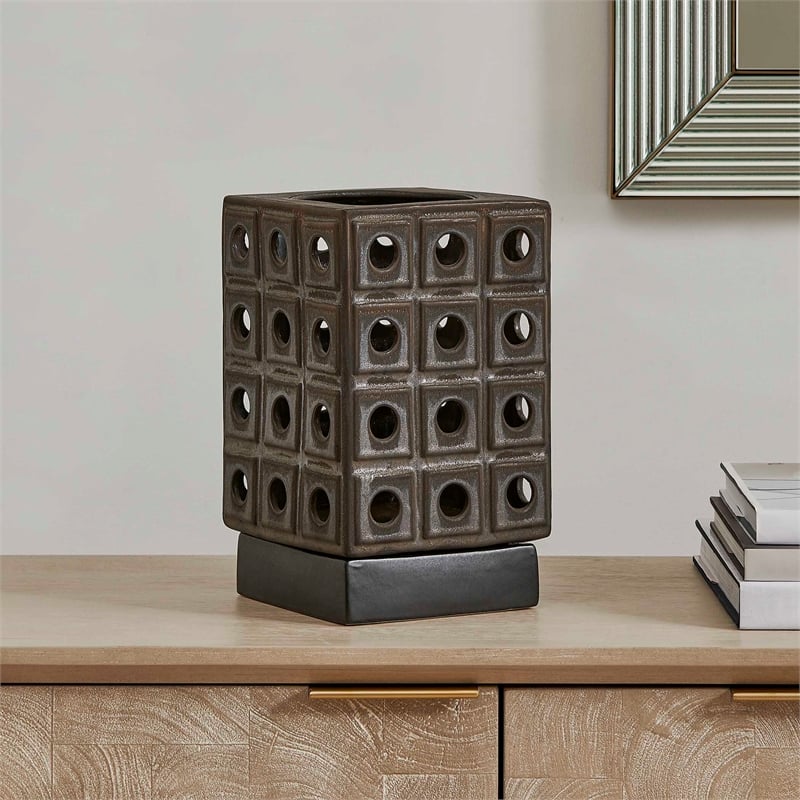 Uttermost Lattice Indoor-Outdoor Lantern Candleholder in Brown