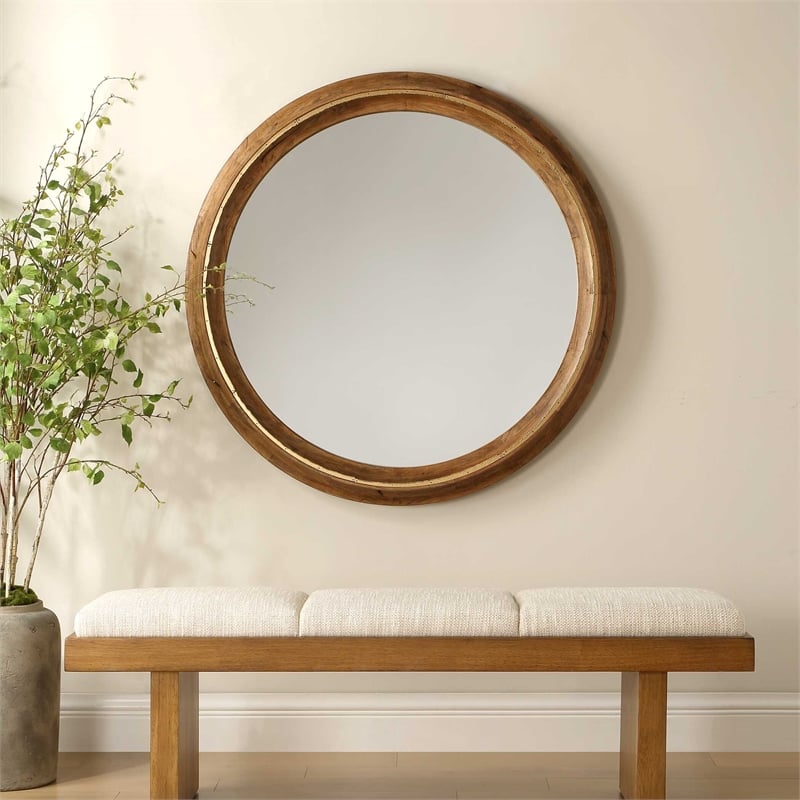 Uttermost Frontier Round Wood Mirror in Brown