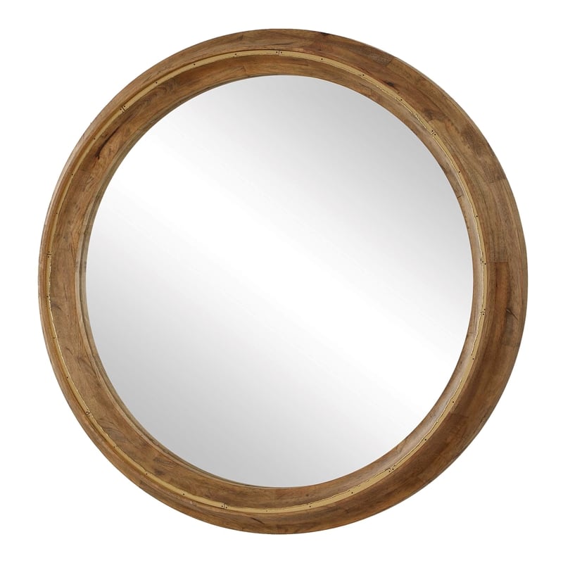 Uttermost Frontier Round Wood Mirror in Brown