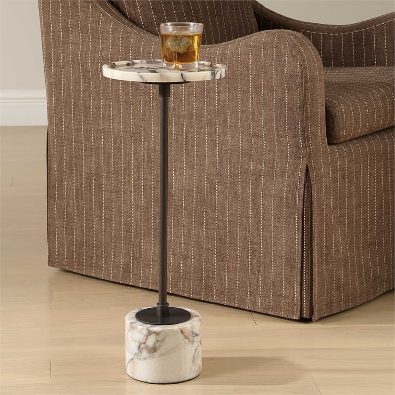 Uttermost Brunson Marble Drink Table in White