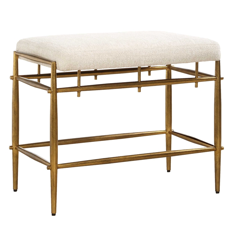 Uttermost Karleen Plush Small Ivory Chenille Bench inn Antique Brass Finish
