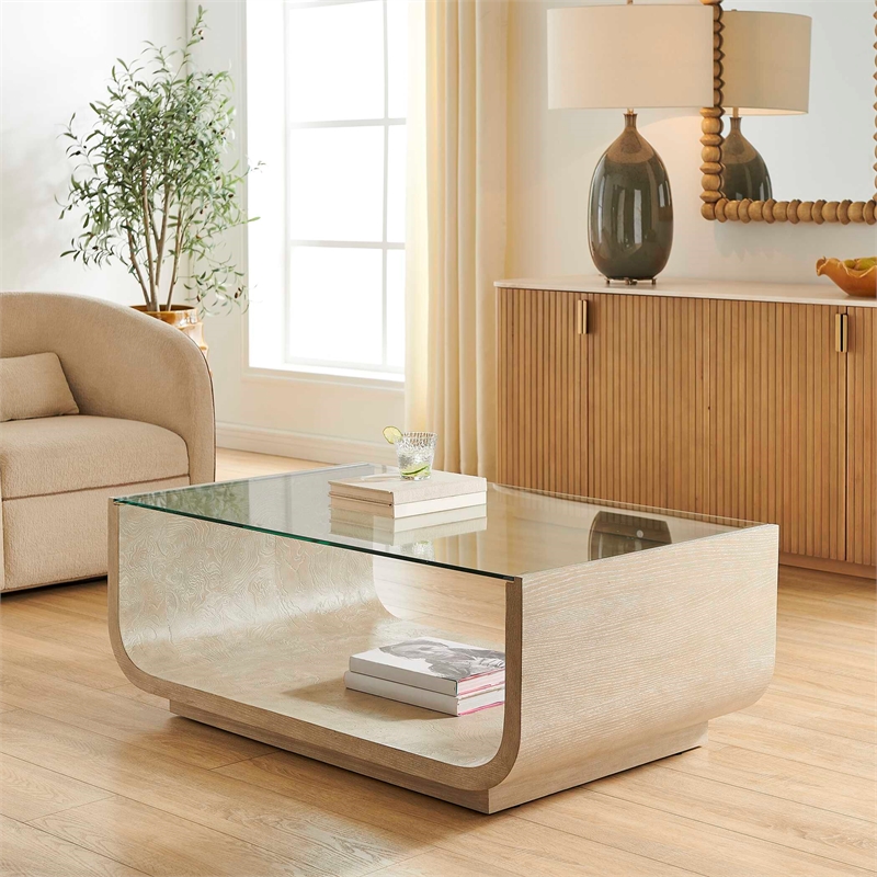 Uttermost Maeva Modern Glass Coffee Table in Woodtone