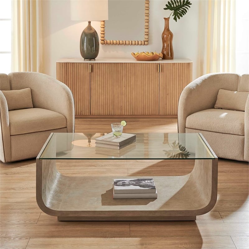 Uttermost Maeva Modern Glass Coffee Table in Woodtone