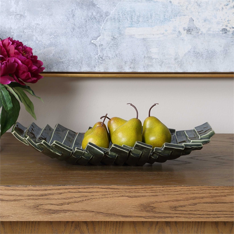 Uttermost Harbor Ridge Bowl in Olive Green