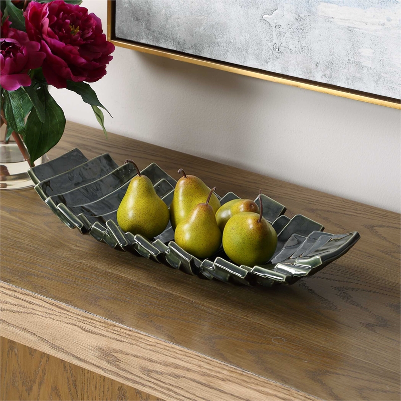 Uttermost Harbor Ridge Bowl in Olive Green