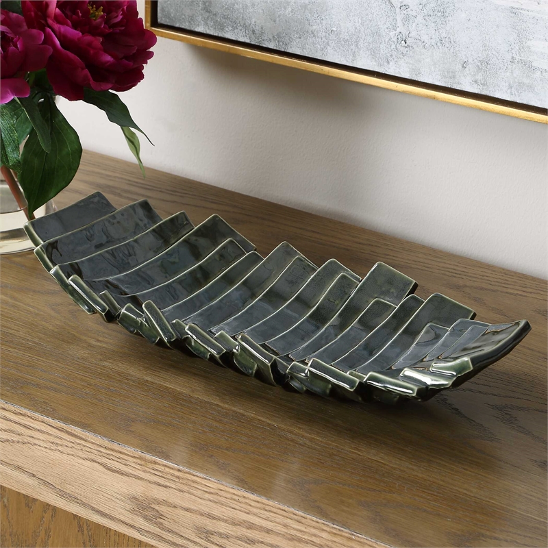 Uttermost Harbor Ridge Bowl in Olive Green