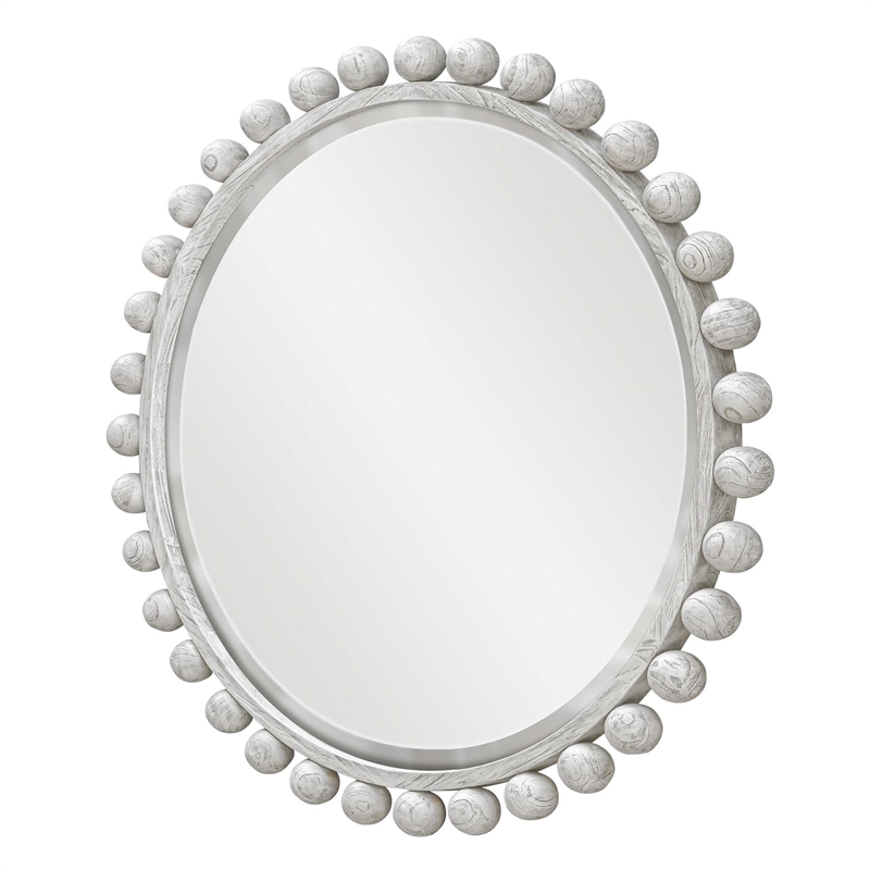 Uttermost Cyra Wood Round Mirror in Aged Ivory