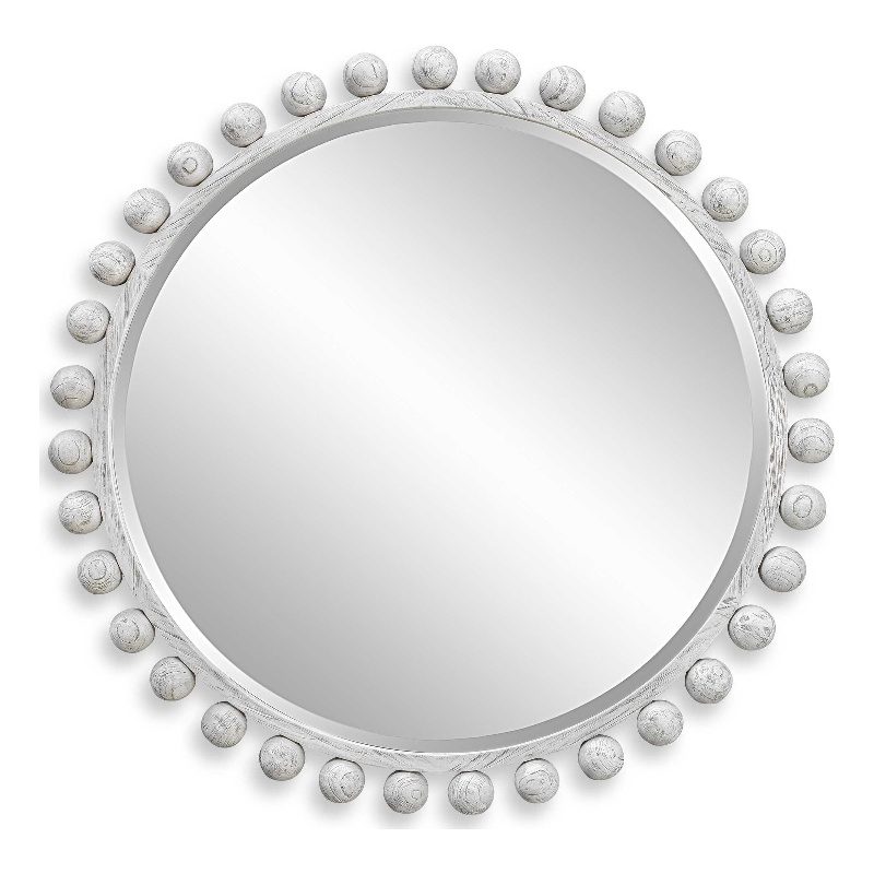 Uttermost Cyra Wood Round Mirror in Aged Ivory