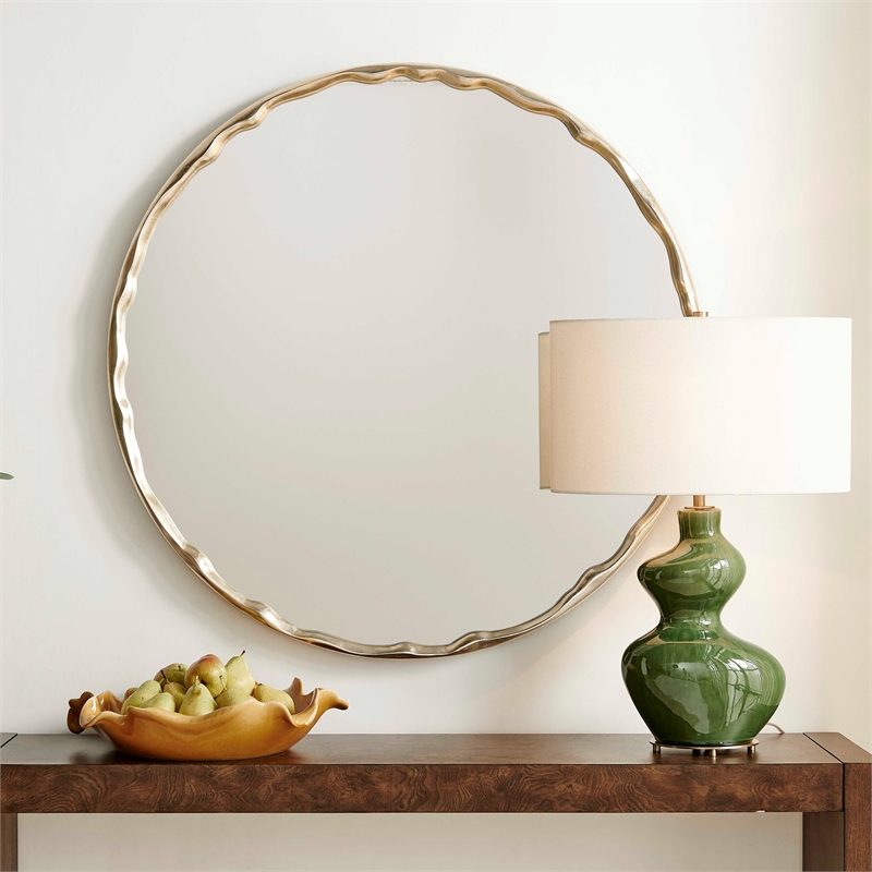Uttermost Crinkle Round Mirror in Brass and Gold