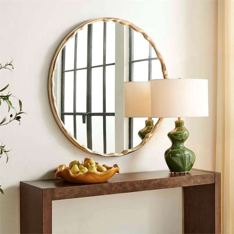 Uttermost Crinkle Round Mirror in Brass and Gold