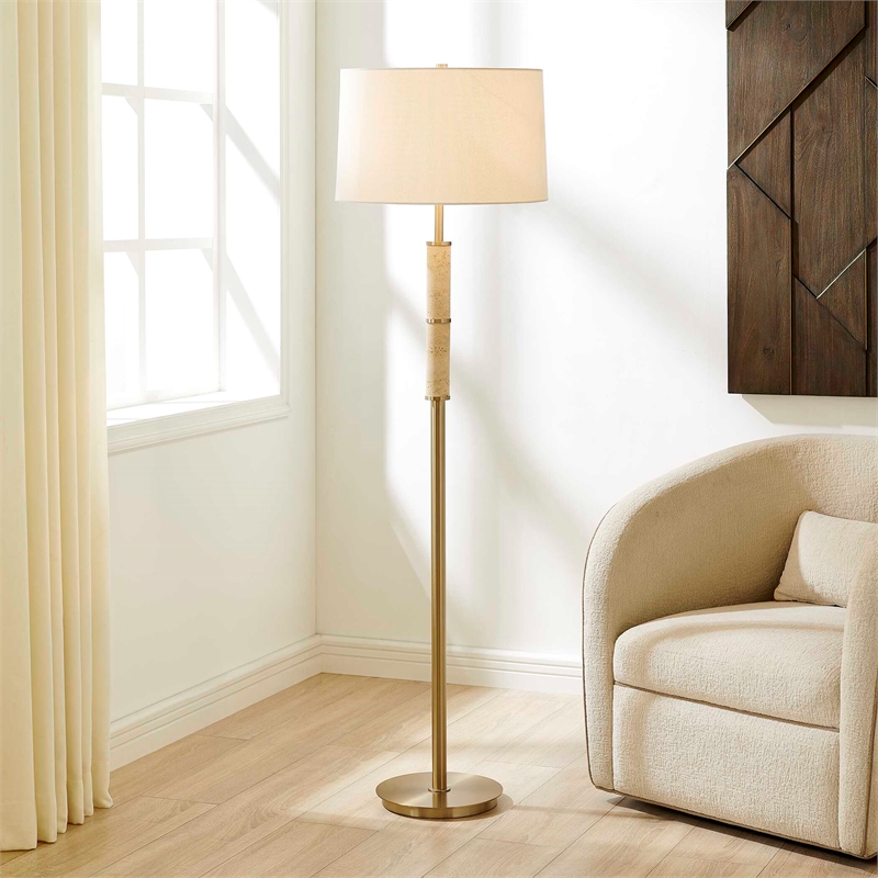 Uttermost Verlaine Travertine Floor Lamp in Brass and Gold