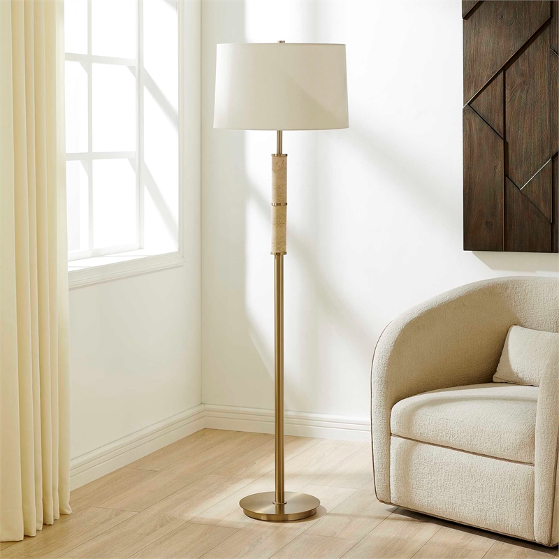 Uttermost Verlaine Travertine Floor Lamp in Brass and Gold