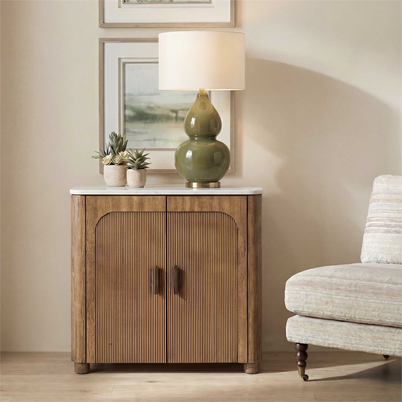 Uttermost Mebarak Reeded 2-Door Cabinet in Bronze/White and Woodtone