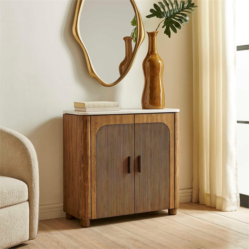 Uttermost Mebarak Reeded 2-Door Cabinet in Bronze/White and Woodtone