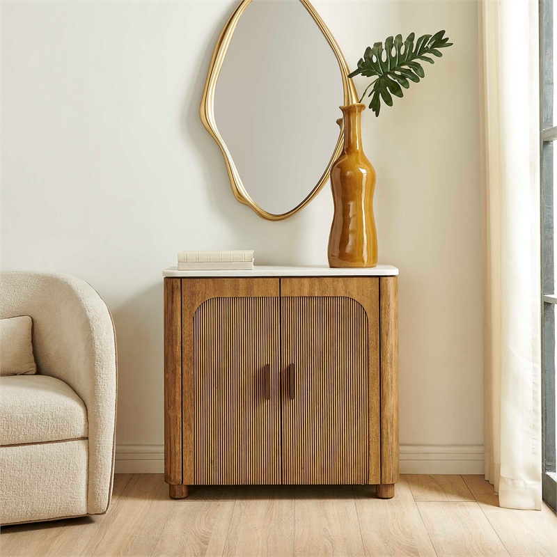 Uttermost Mebarak Reeded 2-Door Cabinet in Bronze/White and Woodtone