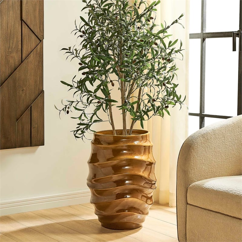 Uttermost Canyon Wave Indoor-Outdoor Earthy Planter in Brown