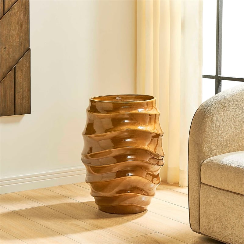 Uttermost Canyon Wave Indoor-Outdoor Earthy Planter in Brown