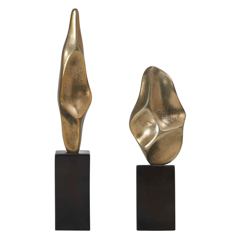 Uttermost Fluid Geometry Sculptures in Black and Gold (Set of 2)