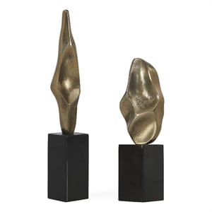Uttermost Fluid Geometry Sculptures in Black and Gold (Set of 2)