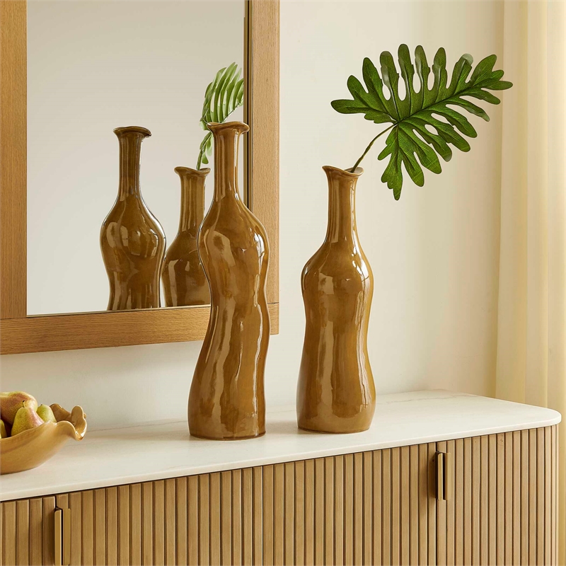 Uttermost Sienna Flow Indoor-Outdoor Bottle Vases in Brown (Set of 2)