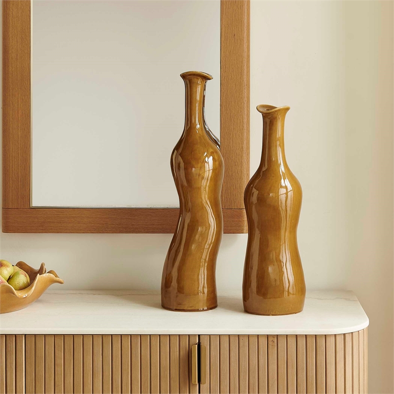 Uttermost Sienna Flow Indoor-Outdoor Bottle Vases in Brown (Set of 2)