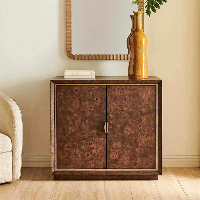 Uttermost Flores Burl Wood 2-Door Cabinet in Brass and Woodtone