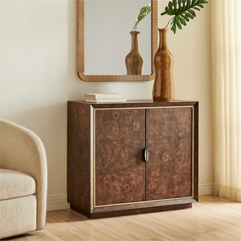 Uttermost Flores Burl Wood 2-Door Cabinet in Brass and Woodtone