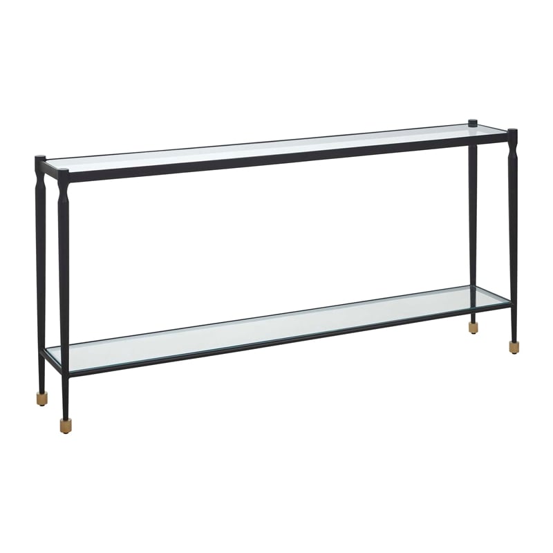 Uttermost Javana Glass & Iron Console Table in Brass and Bronze