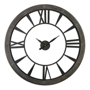 Uttermost Ronan 60&quot MDF Wood and Metal Wall Clock in Dark Rustic Bronze/Gray