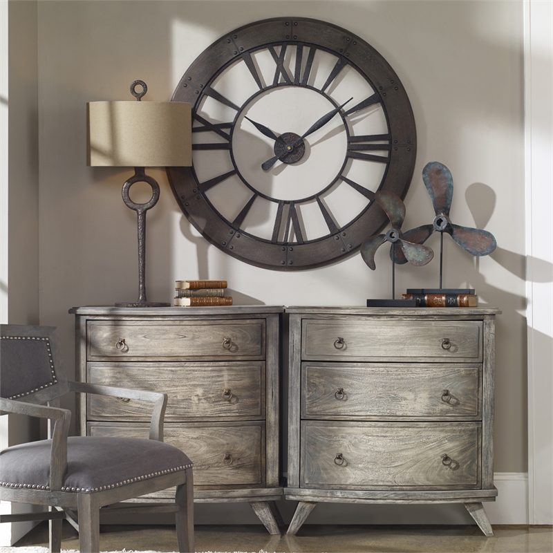 Uttermost Ronan Wood and Metal Wall Clock in Dark Rustic Bronze/Gray