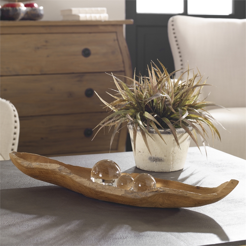 Uttermost Teak Coastal Style Teak Wood Leaf Bowl in Brown Finish
