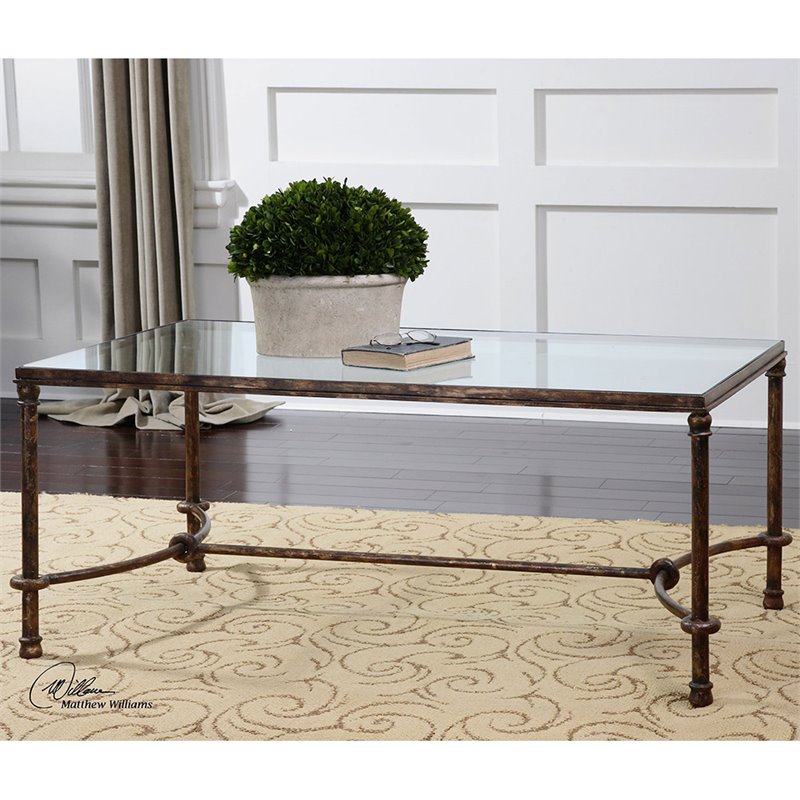 Uttermost Warring Iron and Glass Coffee Table in Rustic Bronze Patina